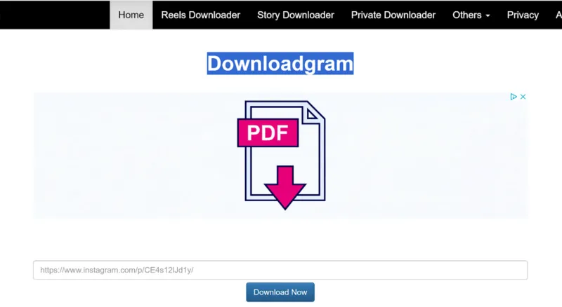 Downloadgram main page