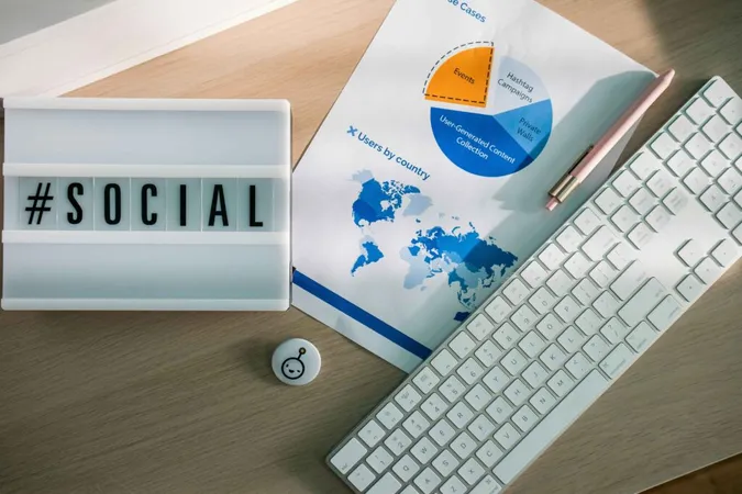 Desk with a light box with the hashtag #social Desk with a light box with the hashtag #social