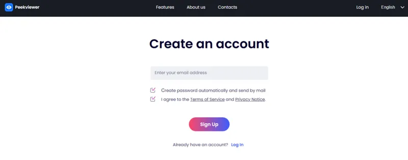 How to use Peekviewer – creating your account to continue the process