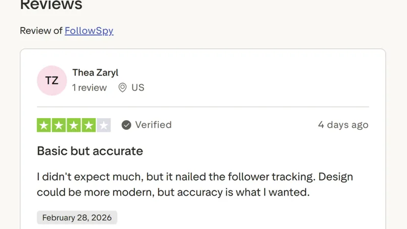 Screenshot Trustpilot review for  Followspy