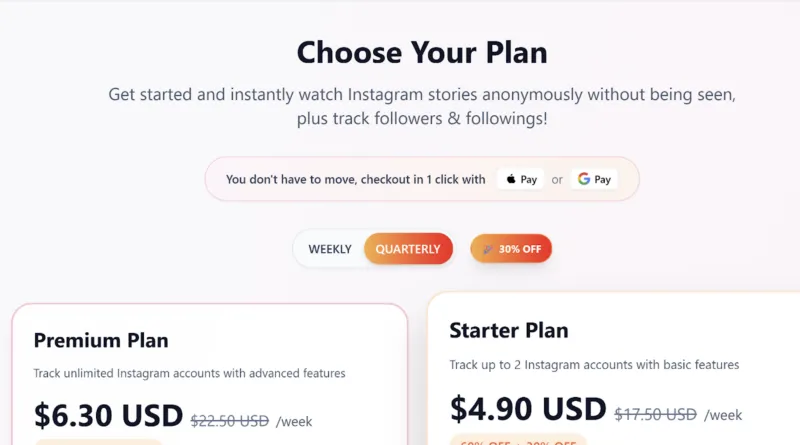 Pricing page showing different subscription plans to choose from.