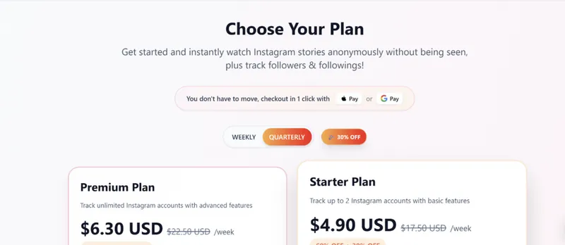 Pricing page showing different subscription plans to choose from. Pricing page showing different subscription plans to choose from.