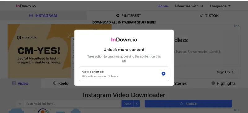 Screenshot showing that you need to watch a video before downloading content