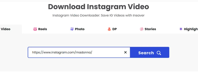 Screenshot showing the steps to use Insaver, with Madonna's Instagram link pasted as an example