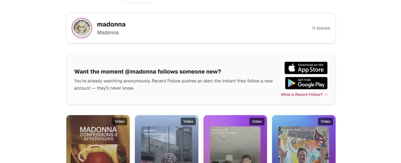 Madonna’s Instagram profile with 11 stories Madonna’s Instagram profile with 11 stories