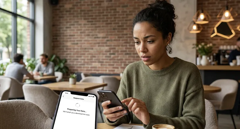 Una donna tiene in mano il telefono, in attesa che si carichi la schermata 