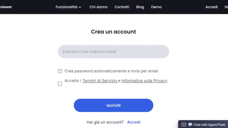 Come usare Peekviewer: creare un account