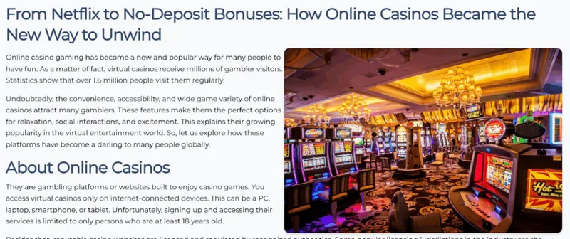Screenshot of the MollyGram blog showing a post about online casinos Screenshot of the MollyGram blog showing a post about online casinos