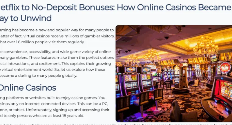 Screenshot of the MollyGram blog showing a post about online casinos