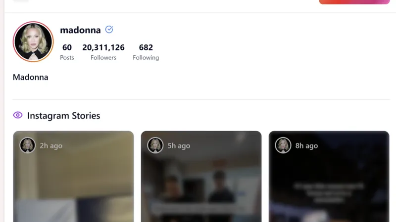 Madonna’s Instagram profile with all content locked.