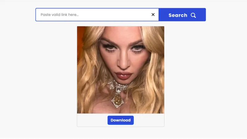 Screenshot showing how to click the download button on Insaver after pasting Madonna’s Instagram link