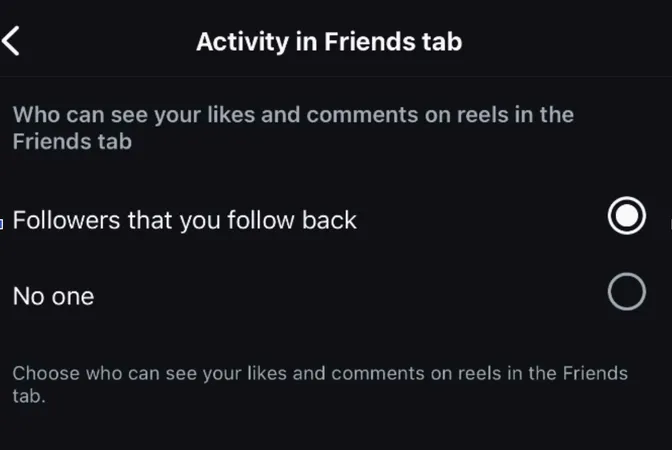 Activity in Friends Tab Instagram 