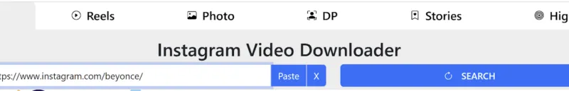 Screenshot showing steps to use InDown downloader: paste the link to the Instagram account into the input box