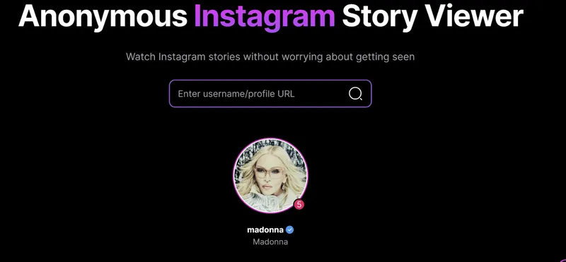 InsMask result displaying only Madonna’s profile picture after search InsMask result displaying only Madonna’s profile picture after search