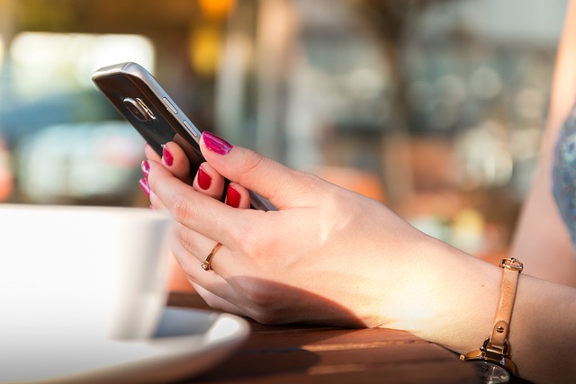 A pair of hands holds a phone.