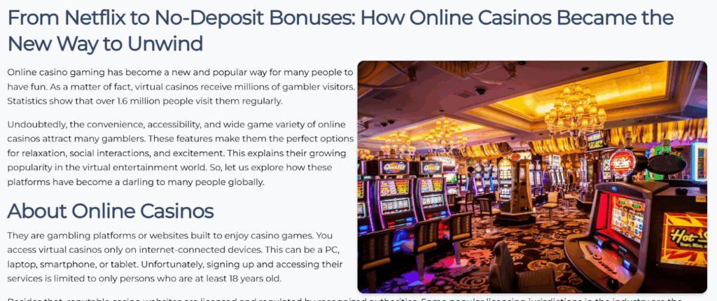 Screenshot of the MollyGram blog showing a post about online casinos