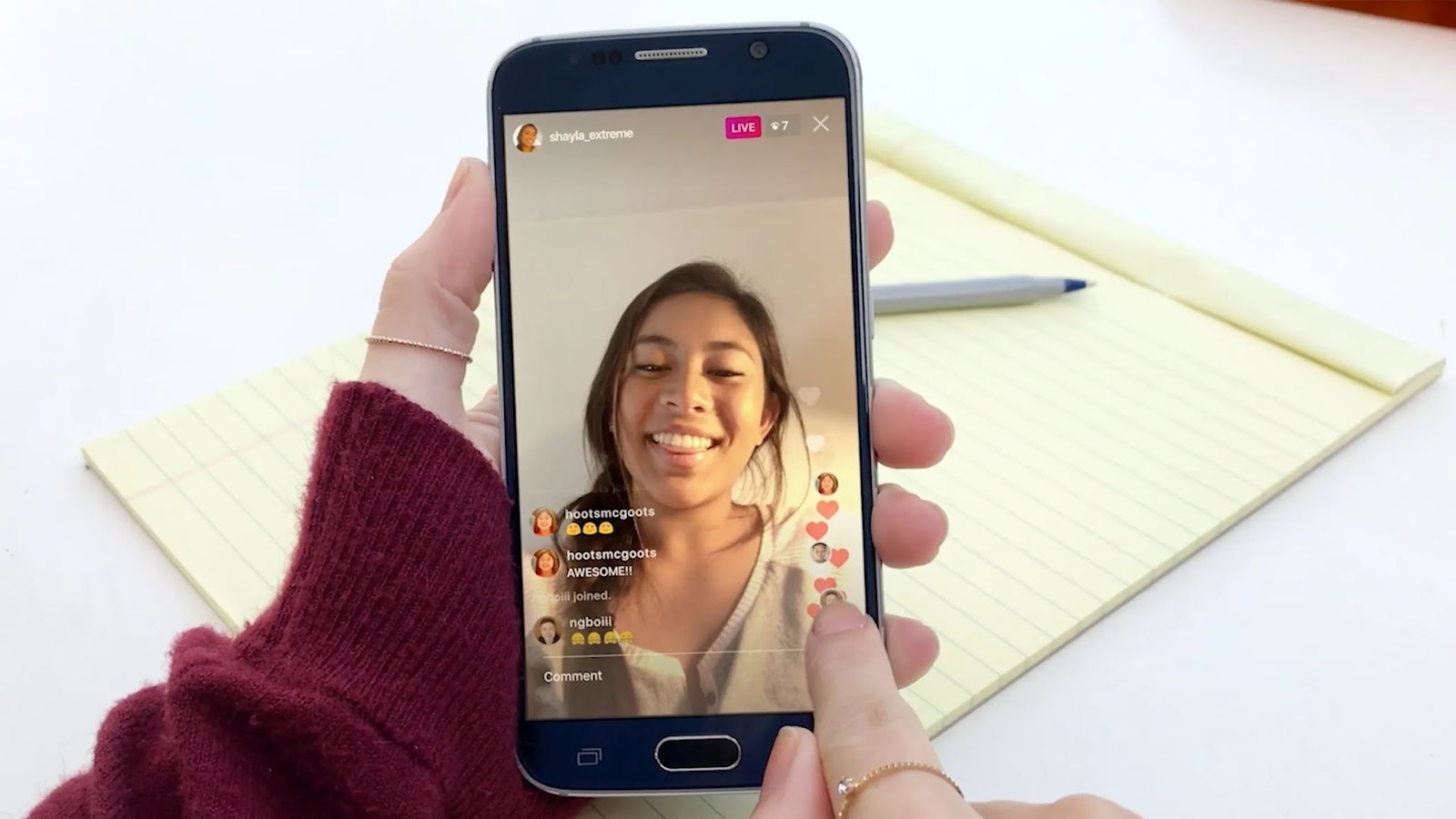 person viewing an Instagram live session on a smartphone