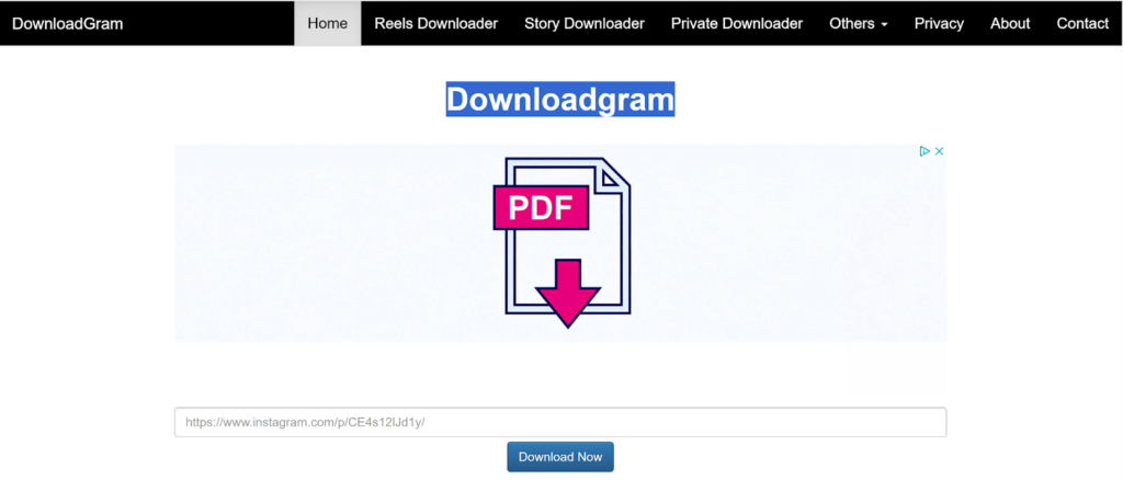 Downloadgram main page