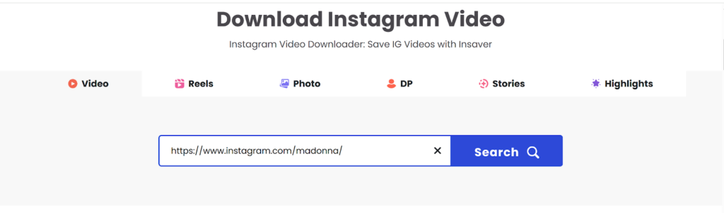 Screenshot showing the steps to use Insaver, with Madonna's Instagram link pasted as an example