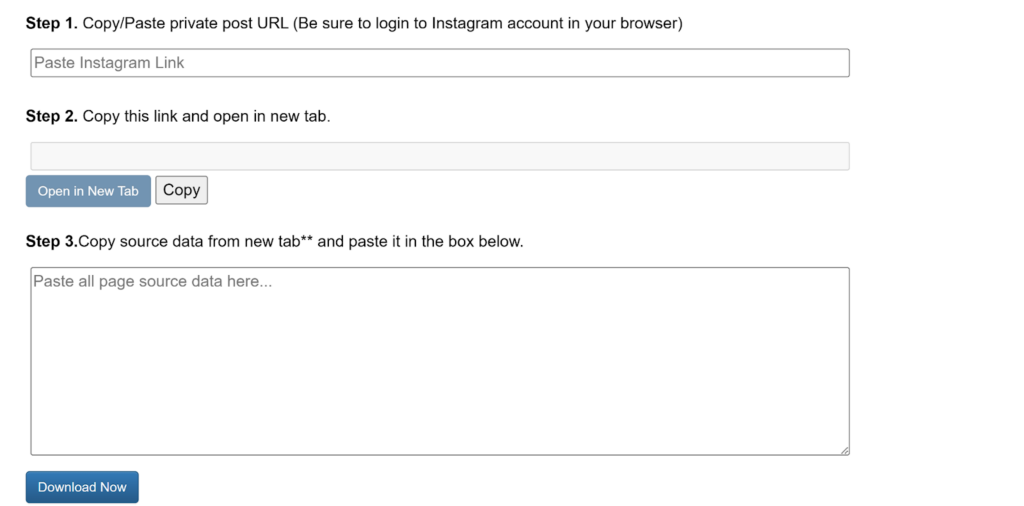 Screenshot showing the steps to use DownloadGram for downloading Instagram content.