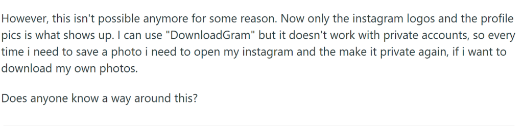 Screenshot of a Reddit review discussing DownloadGram
