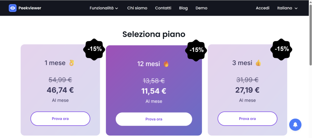 Piani di abbonamento Peekviewer