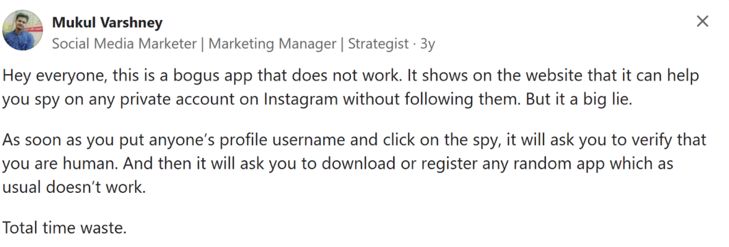 Screenshot showing a negative review 