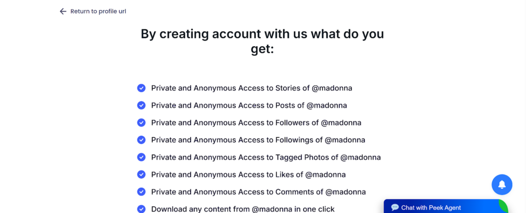 Peekviewer shows all the features and content you will have access to before paying anything.