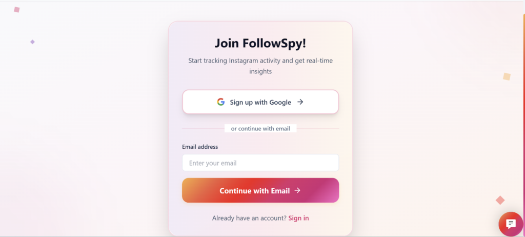 Registration page showing an email field for account sign-up.