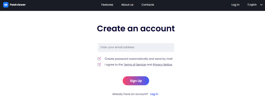 How to use Peekviewer – creating your account to continue the process