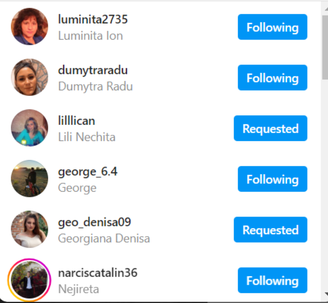 Following List on Instagram 